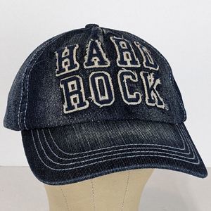 Vtg Hard Rock Cafe Denim Strapback Dad Hat Cap Patch Spellout Blue Jean
